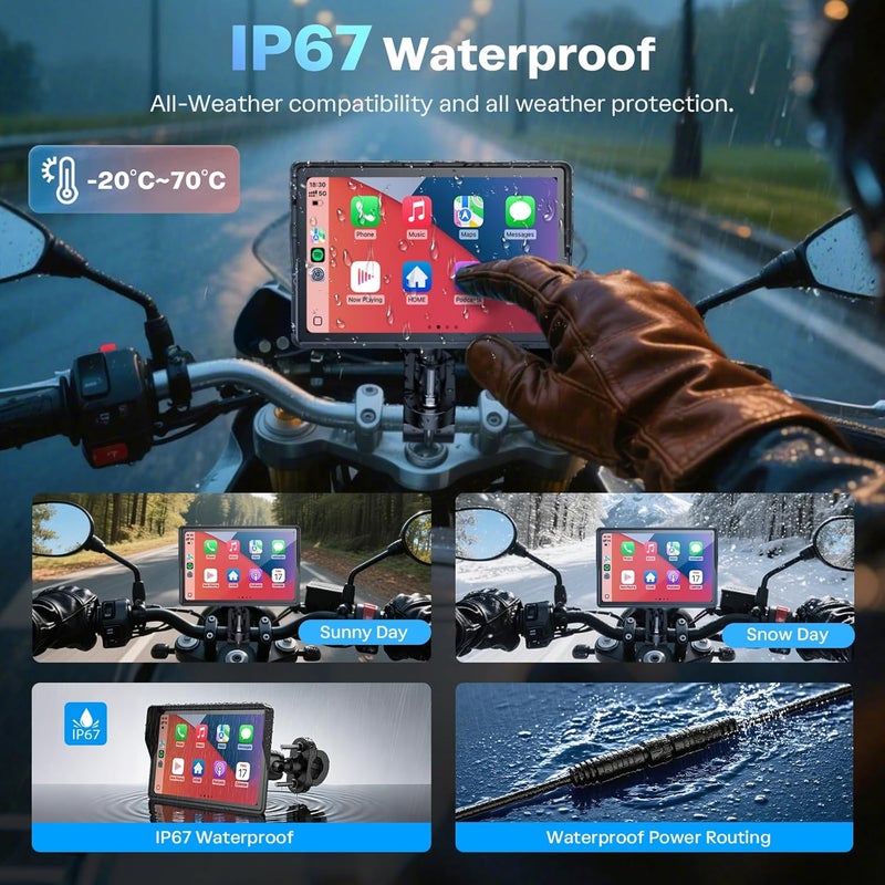 WonVon 5 Inch Motorcycle Carplay GPS Navigation System with Apple Carplay and Android Auto Portable Screen with Dual Bluetooth, Navigation, Siri, Google Assistant（Not Inchluded TPMS） - Image 3